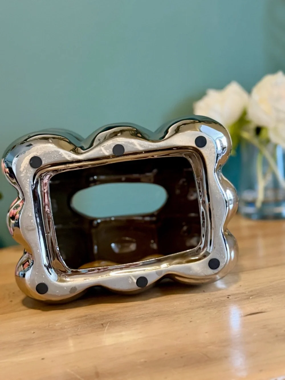 Chrome Bubble Tissue Box Cover Sculptural Silver Modern Decor - Picture 6 of 9